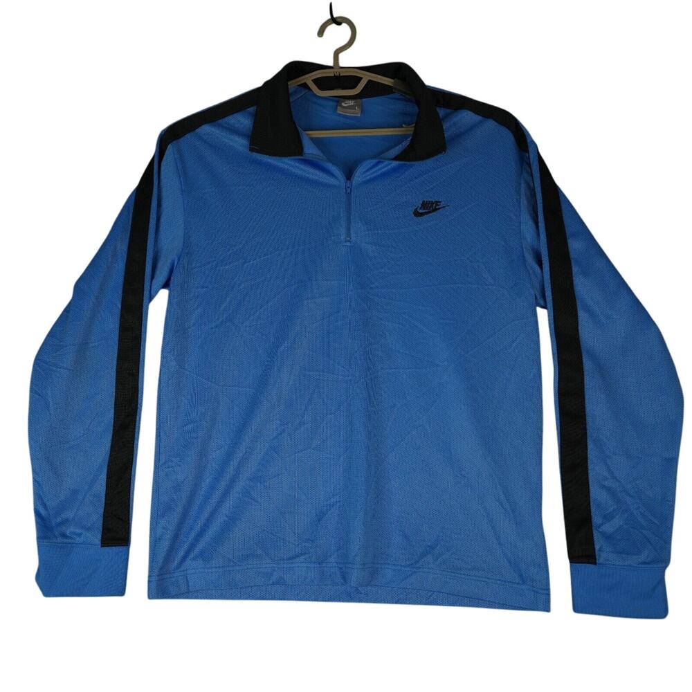 Vintage Nike Shirt Mens L Quarter Zip Activewear Blue Black Stripe Gray Tag Golf